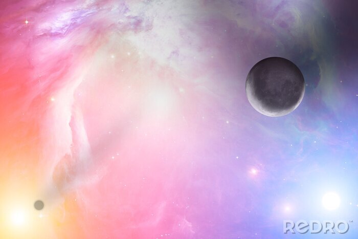 Poster Kleurrijke zonsopgang en planeten