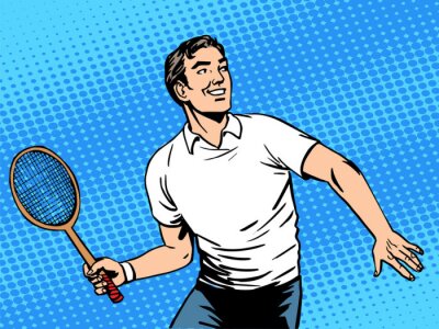 Poster Knappe man spelen tennis