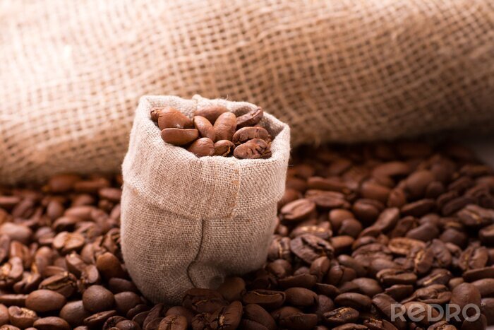 Poster Koffie in jute zakken