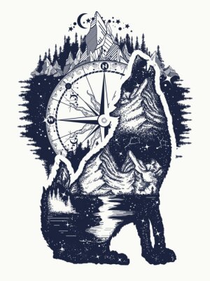 Poster Kompas en wolf