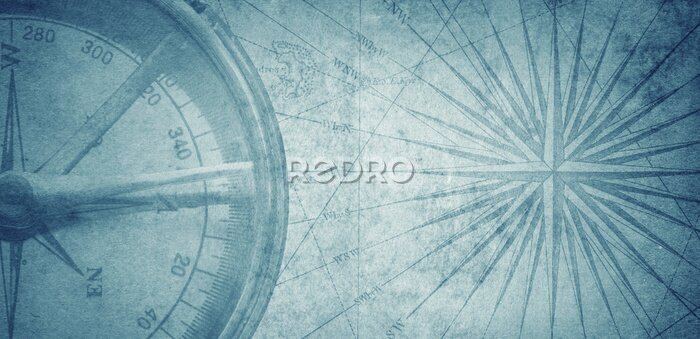 Poster Kompas op de achtergrond van een oude kaart