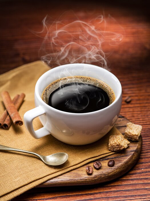 Poster Kopje koffie en rietsuiker kubussen.