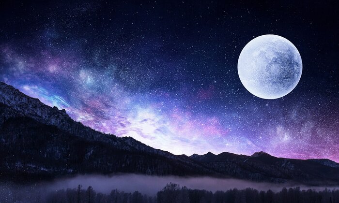 Poster Kosmische ruimte en verbazingwekkende sterrenstelsels zichtbaar vanaf de aarde