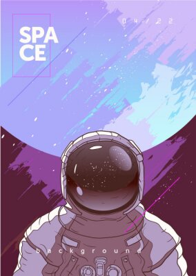 Poster Kosmonaut in een ruimtepak op de achtergrond van de planeet