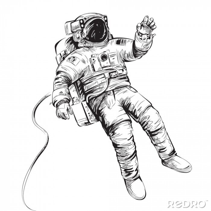 Poster Kosmonaut of astronaut in ruimtepak. Vectorillustratie geïsoleerd op wit.