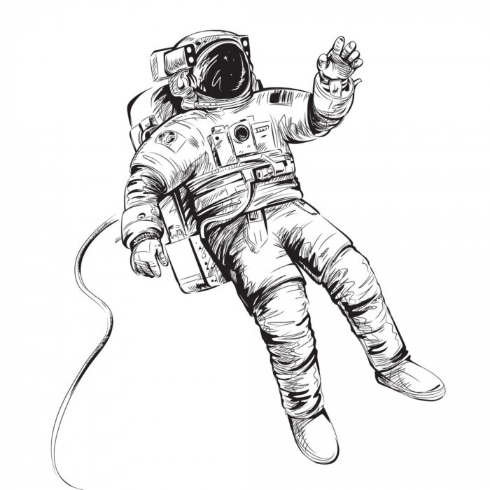 Poster Kosmonaut of astronaut in ruimtepak. Vectorillustratie geïsoleerd op wit.