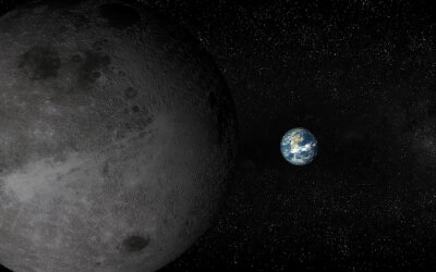 Poster Kosmos en aarde kleiner dan de maan