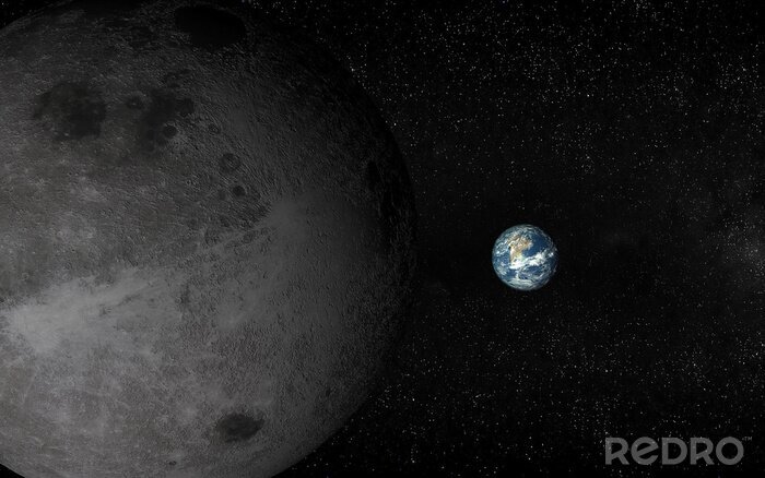 Poster Kosmos en aarde kleiner dan de maan