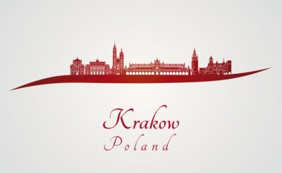 Poster Krakow skyline in het rood