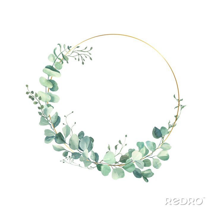 Poster Krans van bladeren op een gouden ring