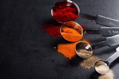 Sticker Kruiden in roestvrij staal meten lepels met een kopie ruimte.