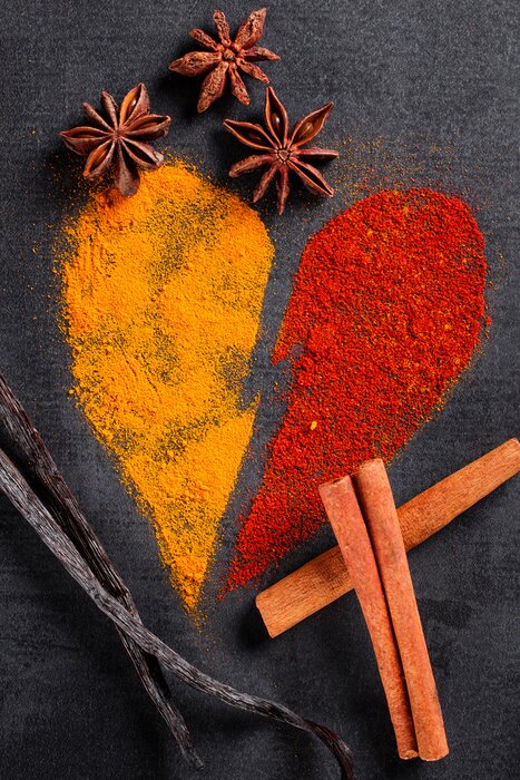 Poster Kruiden opgestapeld op het patroon van de gebroken hart