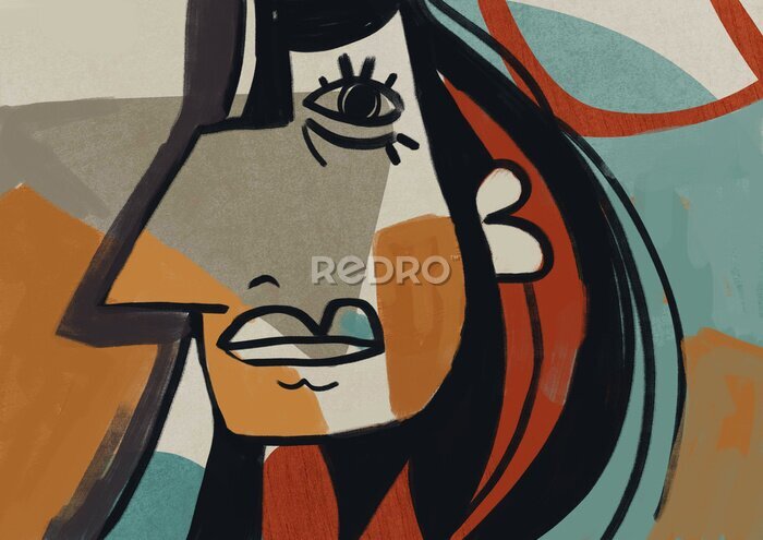 Poster Kubistische afbeelding van een vrouw