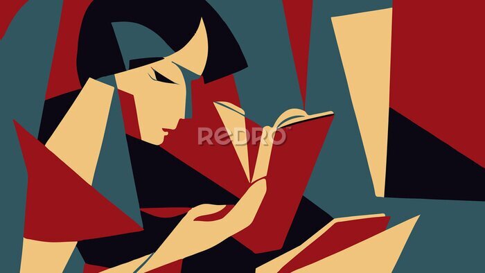 Poster Kubistische vrouw met een boek
