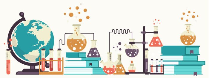 Poster Laboratory equipment banner. Concept for science, medicine and knowledge. Flat vector illustration