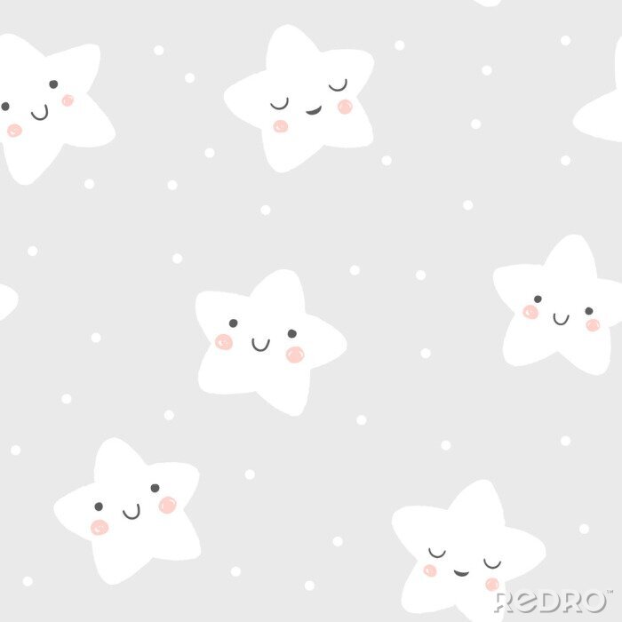 Poster Lachende en slapende sterren in Scandinavische stijl