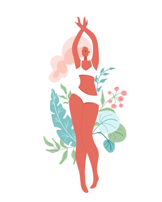 Poster Lachende vrouw in wit ondergoed