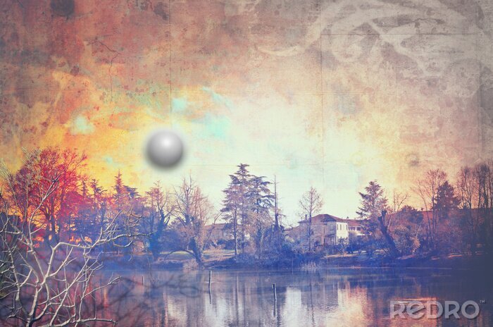 Poster Lake in de zonsopgang