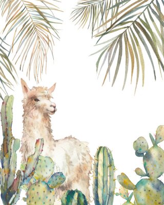 Poster Lama tussen palmen en cactussen