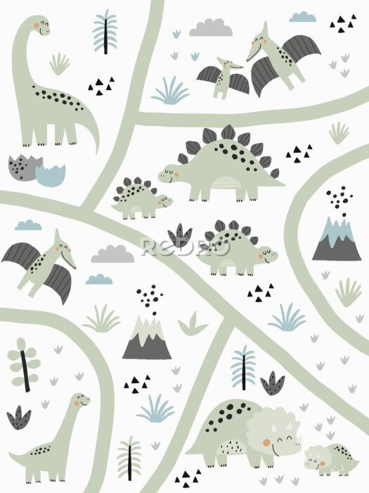 Poster Land van dinosaurussen in Scandinavische stijl