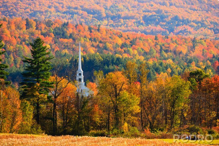 Poster Landelijke Vermont stad tijdens de piek blad seizoen.