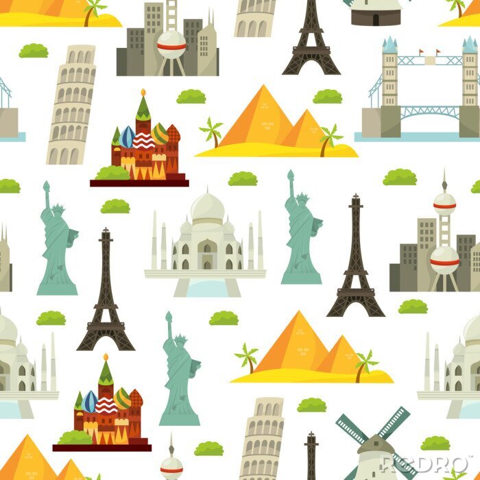 Poster Landmarks World Iconic naadloze patroon achtergrond