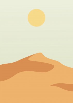Poster Landscape poster with desert sand hills. Nature abstract wavy shapes. Sunset backdrop. Vector illustration.