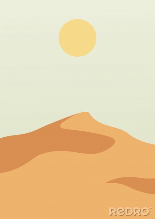 Poster Landscape poster with desert sand hills. Nature abstract wavy shapes. Sunset backdrop. Vector illustration.