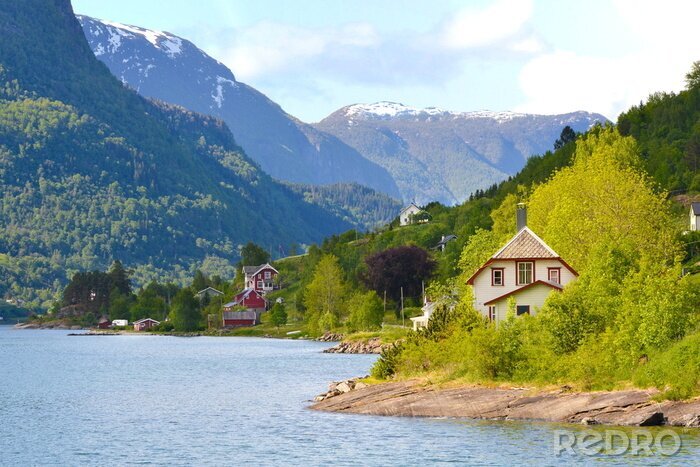 Poster Landschap met berghuizen