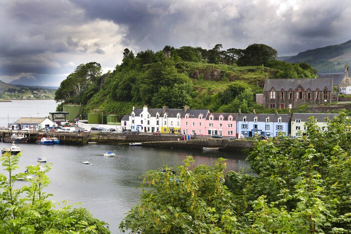 Poster Landschap met een havenstad