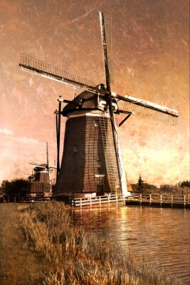 Poster Landschap met een oude molen