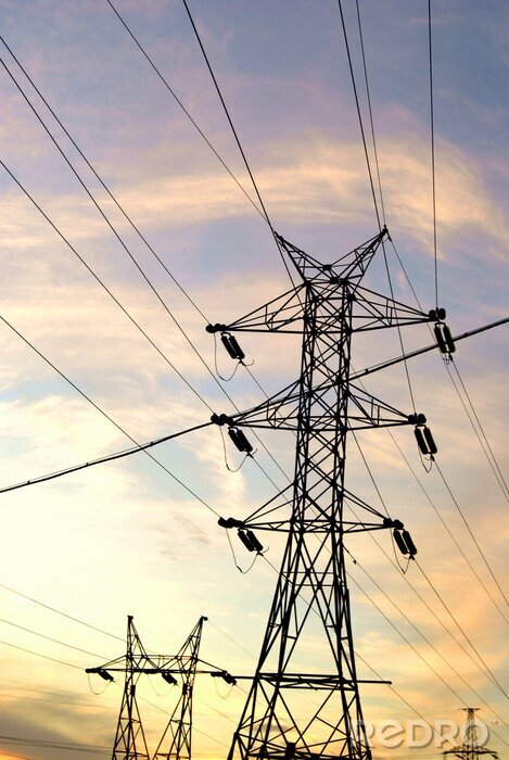 Poster Landschap met hoogspanningslijnen