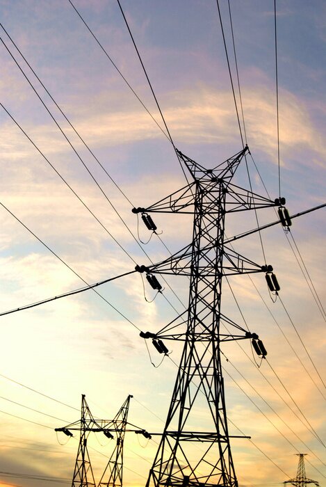 Poster Landschap met hoogspanningslijnen