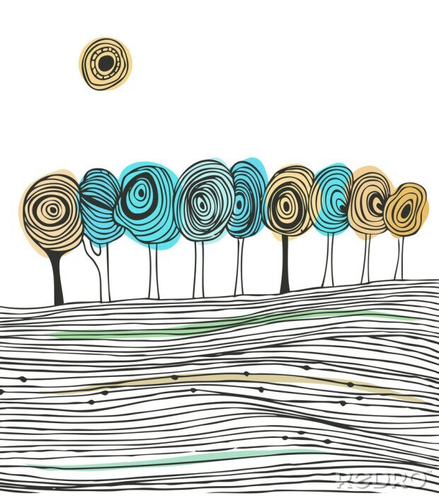 Poster Landschap met lijnen