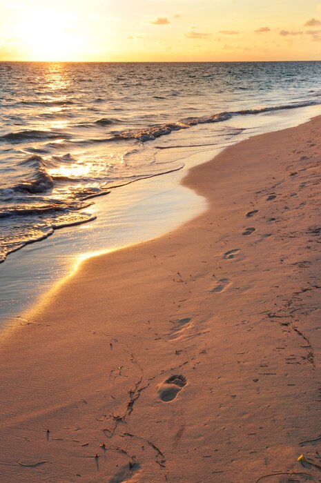 Poster Landschap met voetafdrukken op het strand