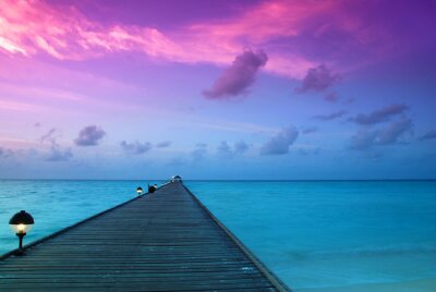 Poster Landschap met zonsondergang op de Malediven