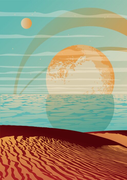 Poster Landschap op de oude graphics