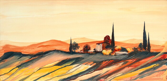 Poster Landschap van Toscane geschilderd met verf