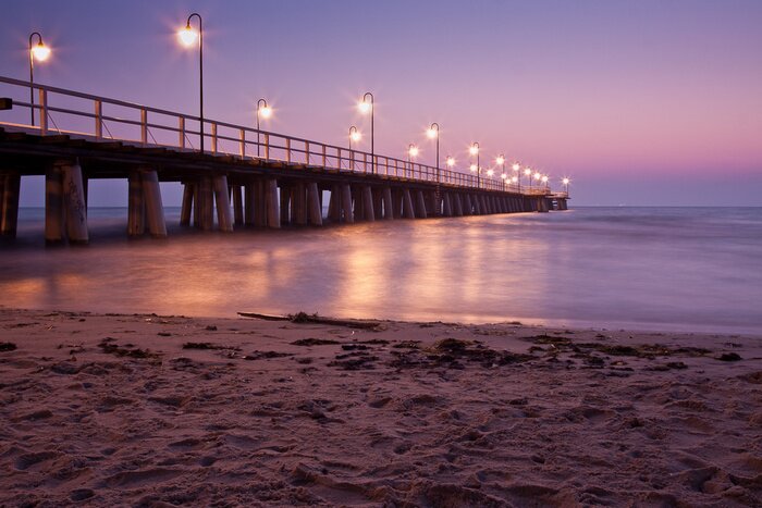 Poster Landschappen van de Poolse pier in de schemering