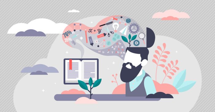 Poster Learning vector illustration, tiny person education knowledge concept