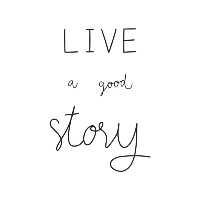 Poster Leef een goed verhaal hand getekende letters