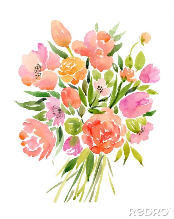 Poster Lente aquarel tulpen boeket