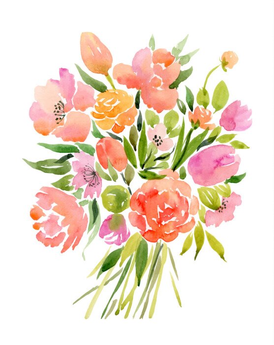 Poster Lente aquarel tulpen boeket