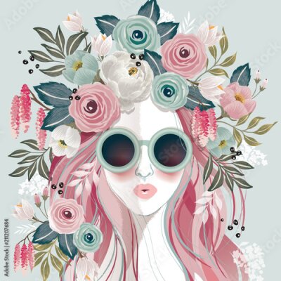 Poster Lentemeisje met een krans op haar hoofd