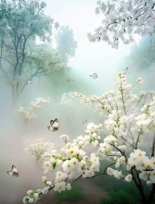 Poster Lenteochtend in de boomgaard