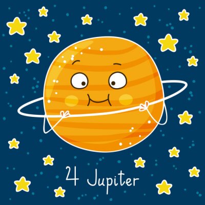 Poster Leuke cartoon Jupiter op ruimte achtergrond