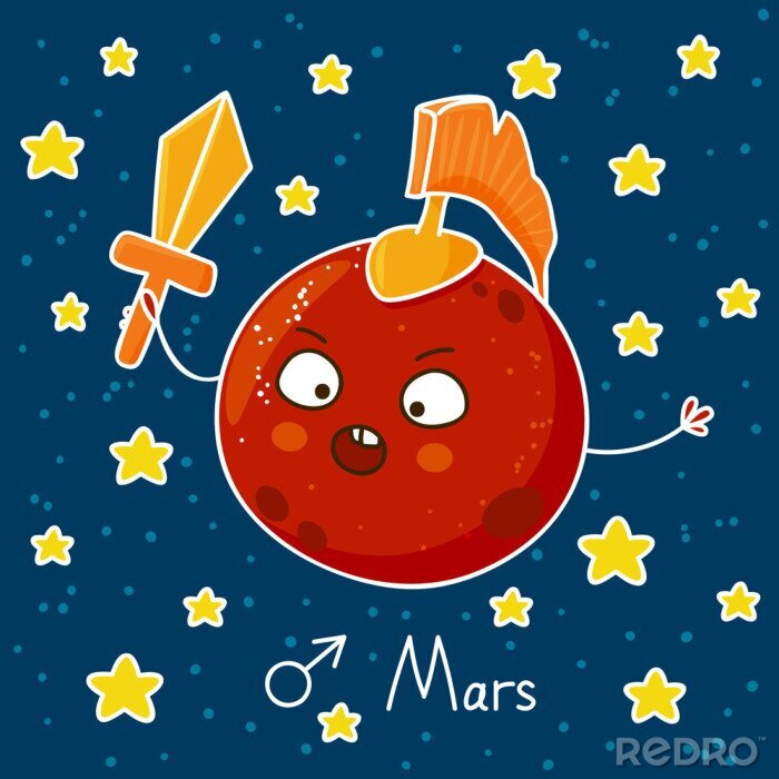 Poster Leuke cartoon Mars op ruimte achtergrond