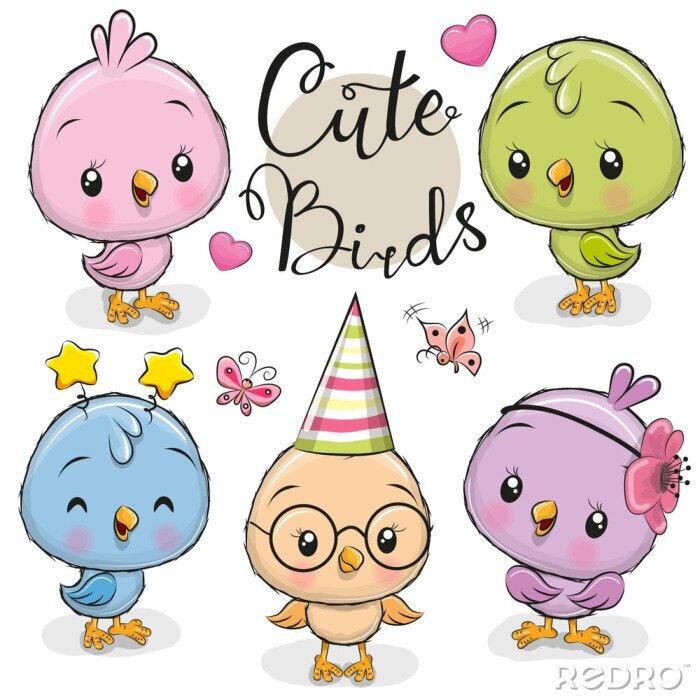 Poster Leuke cartoon uilen op een witte achtergrond