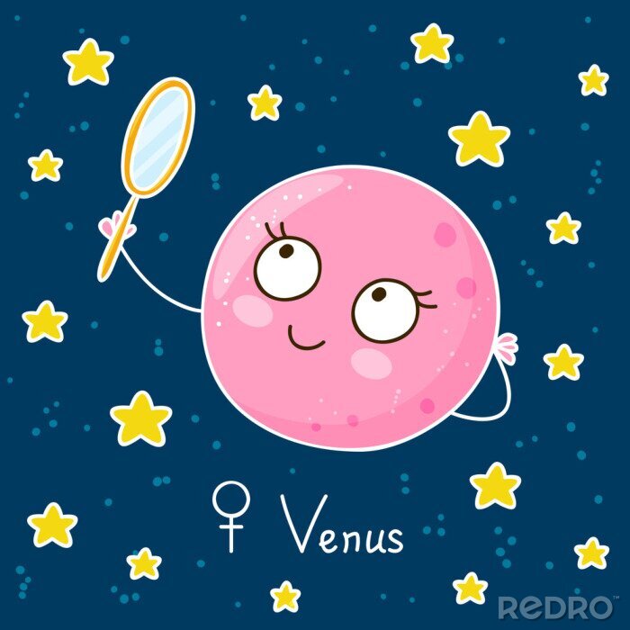 Poster Leuke cartoon Venus op ruimte achtergrond