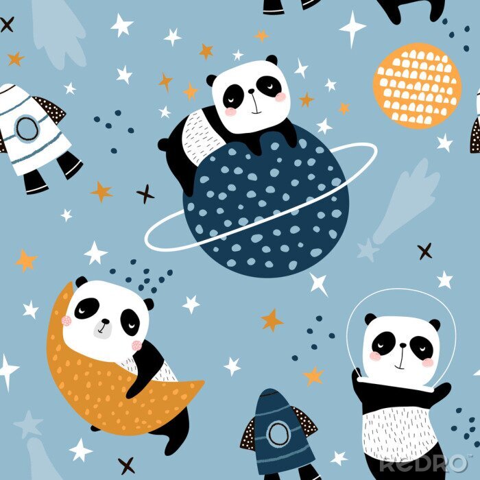 Poster Leuke panda's in de ruimte